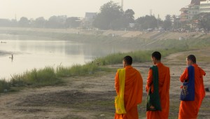 Young Laotian Monks looking over the Mekong - Vientiane, Laos (2014)
