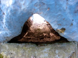 Footprint viewed from hole behind it